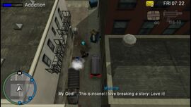 Tossing drugs to some people in a alleyway.