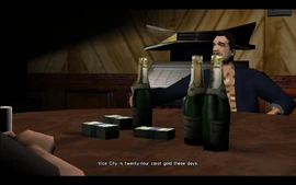 Sonny suggests the place where they send Tommy to can be Vice City, which Sonny compares to 24-carat gold due to the money one can earn there.