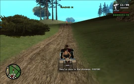 Catalina tells Carl to drive faster, since the bandits are outrunning them.