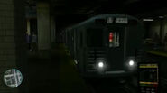 A subway train pulling in at Frankfort Low Station