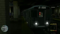 a subway train pulling in at frankfort low station