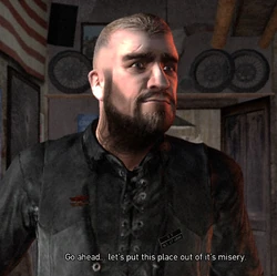 Terry in the vandalised clubhouse.