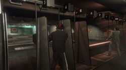 The gun-range, currently being used by NPCs.