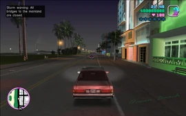 As Tommy drives to his hotel, a news report plays on the radio, which says that due to hurricane danger, some roads and all bridges leading from Vice City Beach to Vice City Mainland have been closed.