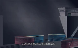 The news report features a report from a witness who claims to have seen a single gunman (Claude) leaving the warzone with a dark-haired woman (Maria).