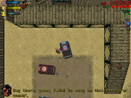 After sounding the horn, Gran'pa goes to the Pickup, taking Claude as being his grandson Dirk.