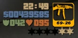 HUD-GTA3.jpg (36 KB) GTA III PC/Xbox version, with gold weapon icons instead of gray and slightly revamped stats and stars.