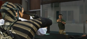 An IAA agent aiming his gun at Michael