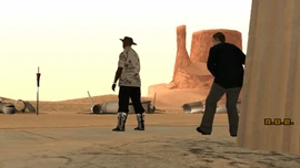 Carl Johnson is at the airfield when Mike Toreno sneaks up on him.