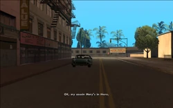 As Smoke and CJ drive down a street in East Los Santos, Smoke tells CJ that his cousin is on the street.