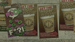 Advertisement posters for the "High Noon" drink by Bean Machine.