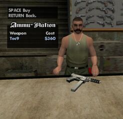 Purchasing a TEC 9 from Ammu-Nation in GTA San Andreas.