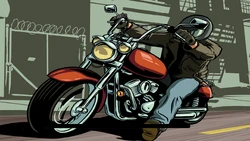 Toni Cipriani riding on a red Freeway (mobile version).