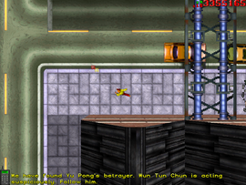 The contact informs the protagonist that they found the guy behind Yu Pong's death, Wun Tun Chun, after he had begun acting suspiciously. The protagonist is told to follow him when he leaves the Rampant Dragon restaurant.