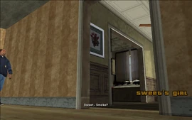 CJ comes over to Sweet's house looking for his friends. He calls out for Sweet and Smoke, but nobody answers.