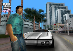 Tommy Vercetti with Brass Knuckles in a pre-release screenshot.