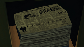 "Love's Hate Relationship With Taxes" newspaper in Grand Theft Auto IV.