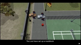 The Lost biker gang have set up a roadblock and Huang must destroy it.