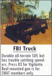 BradyGames picture of a Beta FBI Truck. Note the mounted gun.