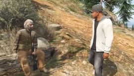 Franklin meets the Sasquatch Hunter in Grand Theft Auto V.