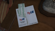 A pair of FlyUS tickets. After the mission Bury the Hatchet