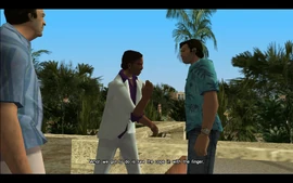 Lance suggests luring some cops into a lock-up in Vice Point where they could take their outfits and cars.