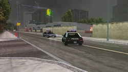 The cops arrives at the sawmill.