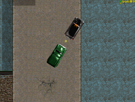 Pushing the London Cab into the river.