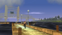 He reaches the jetty at the Aspatria Waterfront Park.