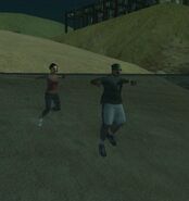 Carl Johnson and Barbara Schternvart swimming.