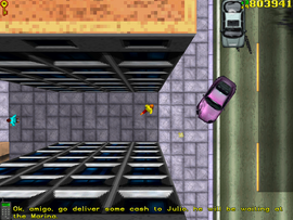 After collecting it, the protagonist is told to deliver some money to Julio at the Marina.
