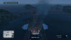 Land the Avenger on the barge.