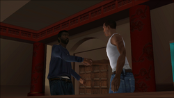 Madd Dogg comes to the casino from the hospital, greets Carl Johnson.