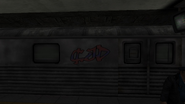 CJ's initials graffiti on a Carcer City subway train in Manhunt.