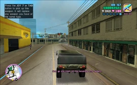 After ramming all of the trucks off the road and collecting the weapons, Tommy has to go back and destroy the trucks.