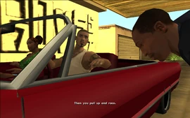 Cesar says that CJ should just follow him to the start line, then just race.