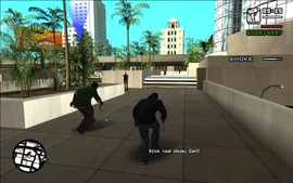 As CJ and Smoke go outside they're faced by another wave of Russian mafiosos. Smoke tells CJ to stick close as they navigate the maze of bloodthirsty gangsters.