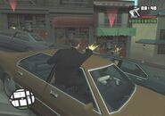 Wu Zi Mu shooting at pursuing Da Nang Boys whilst Carl Johnson drives back to Wu Zi Mu's apartment