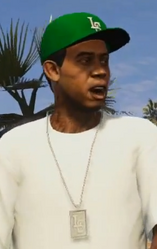 Lamar wearing an "LS" cap that resembles Sweet's cap.