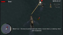 Zhou's boat is equipped with sea mines, which can seriously damage the player's boat.