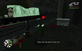 CJ going to climb onto the train.