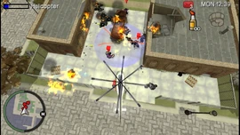 Huang destroying the hideout of the traitors using molotovs.