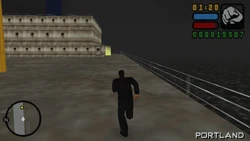 Walking towards the freighter entrance.