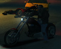 Niko Bellic riding an Angels of Death Hellfury