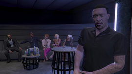 Patricia (in the middle) in the VIP room at The Music Locker with Miguel, Jorge, Jackie and Kaylee in Grand Theft Auto Online.