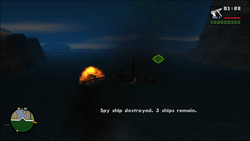 Spy ship destroyed. 3 ships remain.