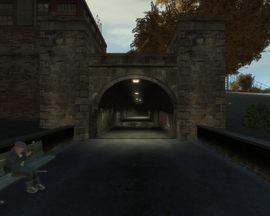 The entrance of the tunnel leading to Dukes Park.