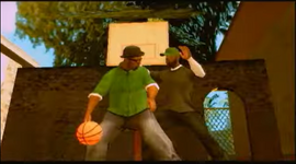 Sweet and Big Smoke in Trailer 1. Note that Sweet's long-sleeve shirt was kept up until this point in development.