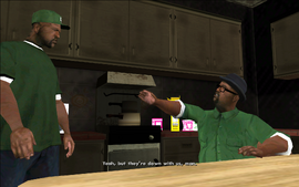 Smoke agrees with Sweet's opinion on the dealers, but he says that they're not hostile to Grove Street and so they can be valuable partners due to their high income from drug dealing.
