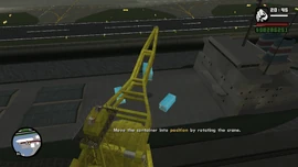 After picking it up, he must move the container to the marked position.